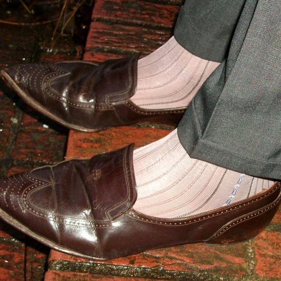 2PR Men's Sheer Taupe Thick N Thin with Pattern, Cap Toe Cap Heel Socks - 10 -13 - Picture 9 of 13